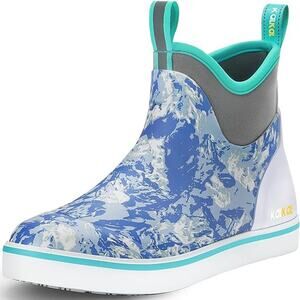 Kalkal Mens Size 10 Blue Gray Waterproof Fishing Rain High Traction Rubber Boots